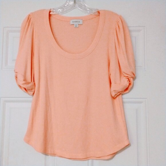 Evereve Top Stevie Twist Sleeve Ribbed Pastel Pink Peach Stretchy Scoop Neck XS - Picture 12 of 14